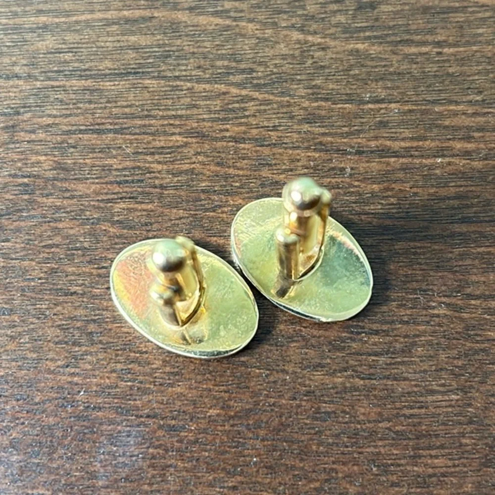 Vintage decorative edging oval gold tone‎ cuff links